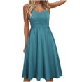 thumbnail image 1 of MIUOWANP Women's Halter Dresses for Summer Solid Color Sexy Sleeveless V-neck Dress Pleated Dress Size XL(10)Blue, 1 of 7