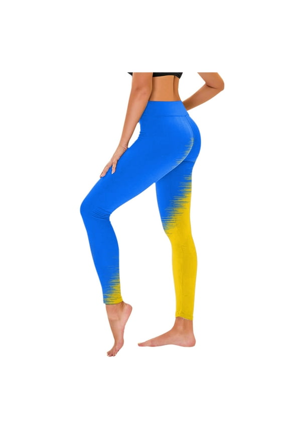 Women's High Waist Yoga Pants Gradient Color Print Elastic Breathable Running Workout Long Yoga Pants Size L(8)Blue