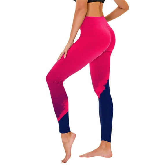 MIUOWANP Women's High Waist Yoga Pants Gradient Color Print Elastic Breathable Running Workout Long Yoga Pants Size L(8)Hot Pink