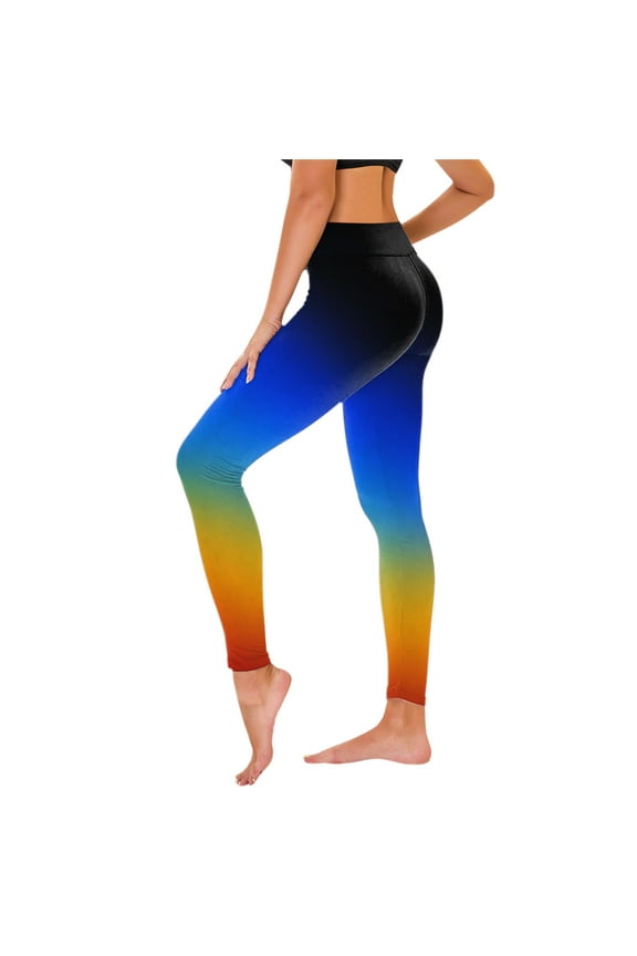Women's High Waist Yoga Pants Gradient Color Print Elastic Breathable Running Workout Long Yoga Pants Size L(8)Multicolor