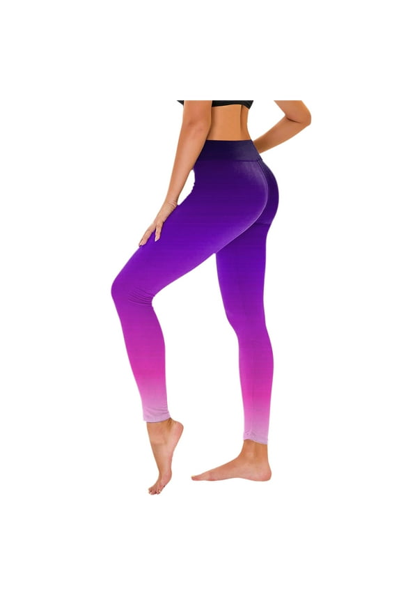 Women's High Waist Yoga Pants Gradient Color Print Elastic Breathable Running Workout Long Yoga Pants Size L(8)Purple