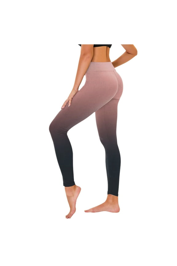 Women's High Waist Yoga Pants Gradient Color Print Elastic Breathable Running Workout Long Yoga Pants Size XXL(12)Pink