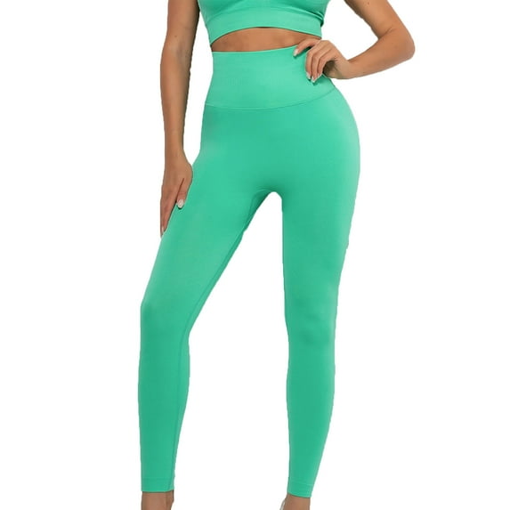 MIUOWANP Women's High Waist Yoga Pants Solid Color Elastic Fabric Moisture-Wicking Running Yoga Shorts Size XL(10)Mint Green