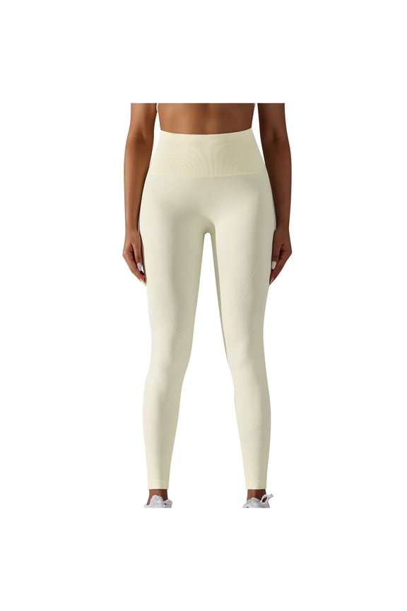 Women's High Waist Yoga Pants Solid Color Seamless Design Closing the Waist and Lifting the Buttocks Running Tight Trousers Size M(6)White