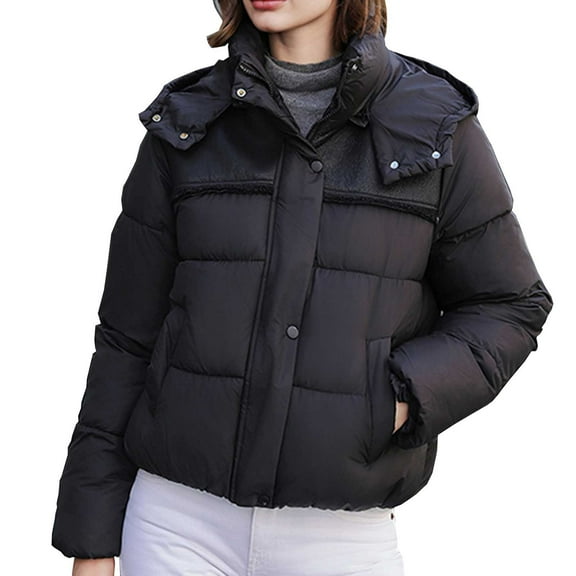 MIUOWANP Women's Lapel Cotton-padded Jacket Women's Long Sleeved Solid Color With Pocket Lapel Cotton Jacket Black XL