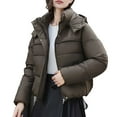 thumbnail image 1 of MIUOWANP Women's Lapel Cotton-padded Jacket Women's Long Sleeved Solid Color With Pocket Lapel Cotton Jacket Coffee L, 1 of 5