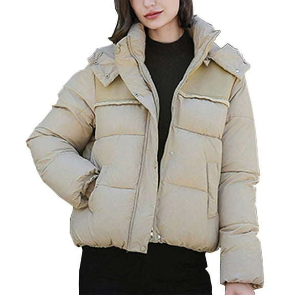 MIUOWANP Women's Lapel Cotton-padded Jacket Women's Long Sleeved Solid Color With Pocket Lapel Cotton Jacket Khaki XXL