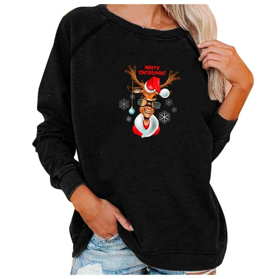 MIUOWANP Women's Long Sleeve Tops Christmas Fashion Women's Casual Long Sleeve Printed Ladies Short Sweatshirts Tops