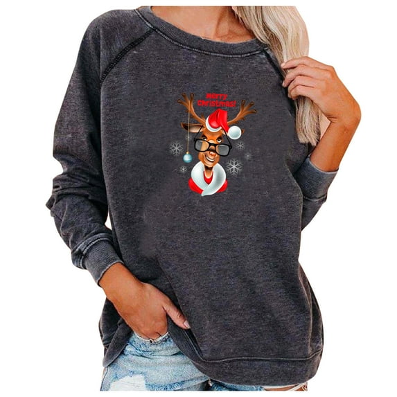 MIUOWANP Women's Long Sleeve Tops Christmas Fashion Women's Casual Long Sleeve Printed Ladies Short Sweatshirts Tops