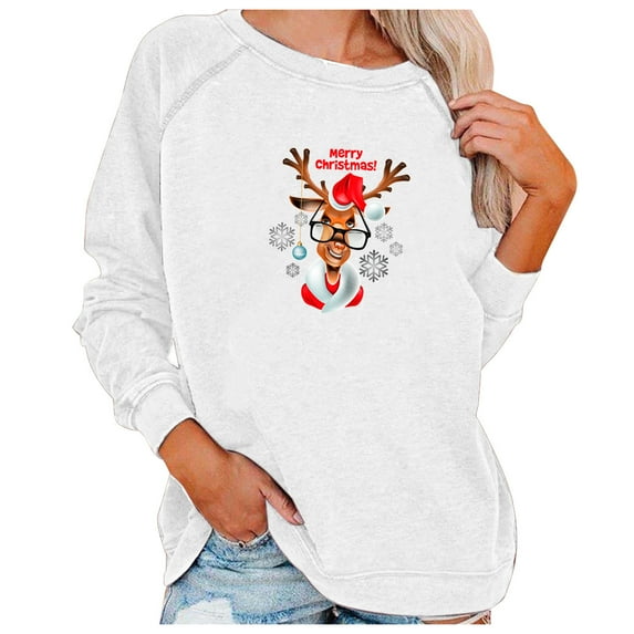 MIUOWANP Women's Long Sleeve Tops Christmas Fashion Women's Casual Long Sleeve Printed Ladies Short Sweatshirts Tops