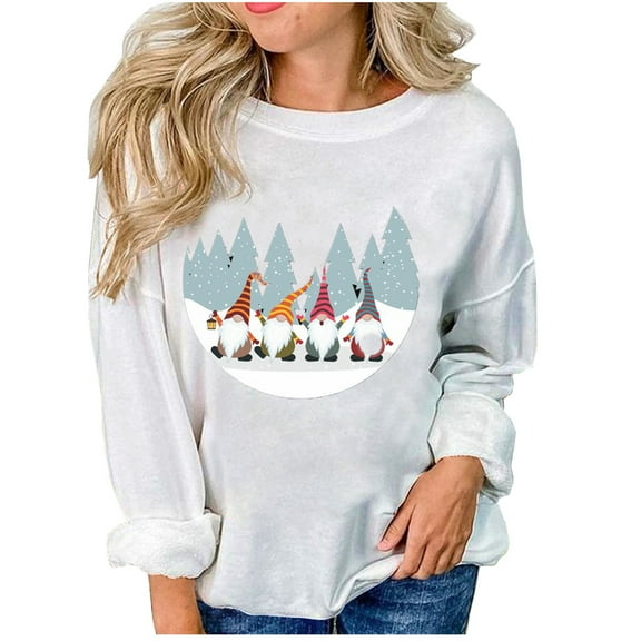 MIUOWANP Women's Long Sleeve Tops Christmas Fashion Women's Casual Long Sleeve Printed Ladies Sweatshirts Tops
