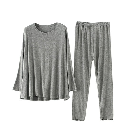 MIUOWANP Women's Multifunctional Maternity Clothing Postpartum Clothing Pajamas Belt Chest Pad Adjustable Drawstring Long Sleeved Round Neck Set Dark Gray XL