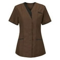 thumbnail image 1 of MIUOWANP Women's Nurses Tunic Uniform Clinic Carer Solid Color V-Neck Protective Blouses Shirts Tops Brown L, 1 of 2
