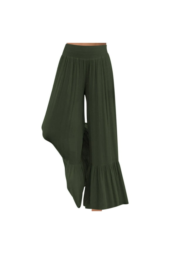 Women's Pants Casual Solid Color High-Waisted Pleated Cotton And Linen Trousers Loose and Breathable Wide Leg Pants Size XXXXXL(18)Army Green