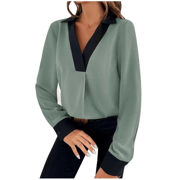 MIUOWANP Women's Professional Blouses,Comfortable and Breathable Color-Block Top Size XXL(12)Green