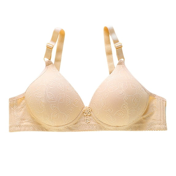 MIUOWANP Women's Push-Up Thin Bra Floral Print Wire-Free Sexy V-shaped Comfortable Breathable Bra,Beige S