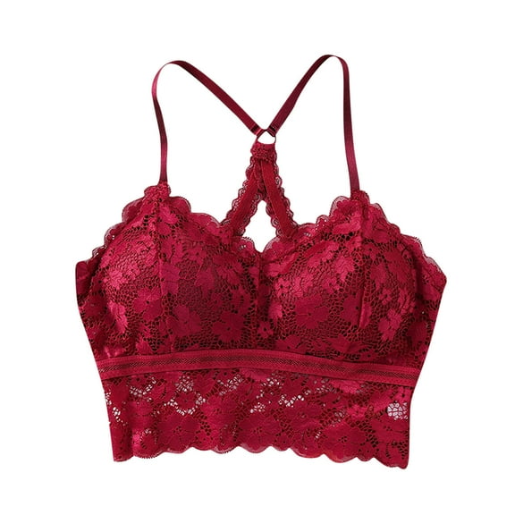 MIUOWANP Women's Push-Up Thin Bra Sexy Lace Trim Lingerie With Breast Pad Comfortable and breathable Hollow Out Lace Bra,Red M