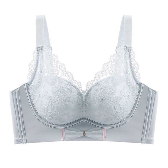 MIUOWANP Women's Push-Up Thin Bra Wire-Free Sexy V-shaped Embroidered Breathable Bra Adjustable Shoulder Strap Hollow Out Lace Bra,Blue XL
