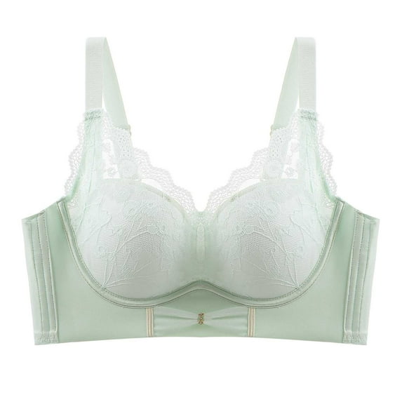 MIUOWANP Women's Push-Up Thin Bra Wire-Free Sexy V-shaped Embroidered Breathable Bra Adjustable Shoulder Strap Hollow Out Lace Bra,Green L