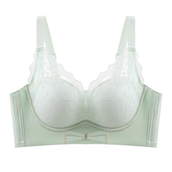 MIUOWANP Women's Push-Up Thin Bra Wire-Free Sexy V-shaped Embroidered Breathable Bra Adjustable Shoulder Strap Hollow Out Lace Bra,Green S