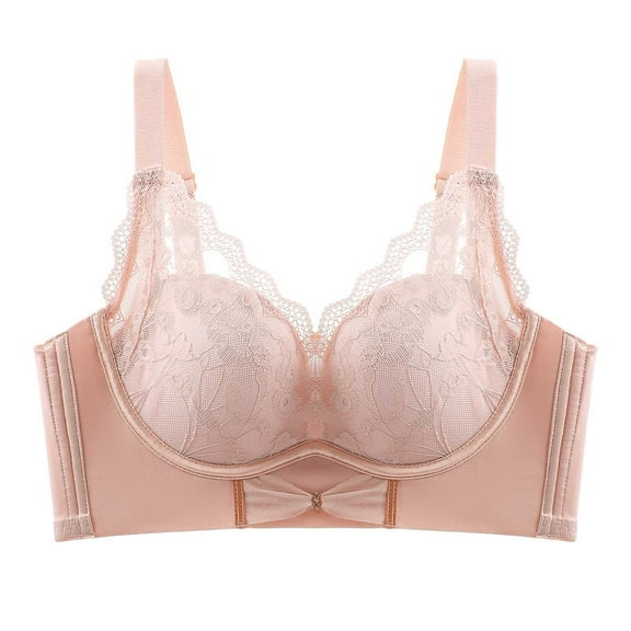 MIUOWANP Women's Push-Up Thin Bra Wire-Free Sexy V-shaped Embroidered Breathable Bra Adjustable Shoulder Strap Hollow Out Lace Bra,Orange S