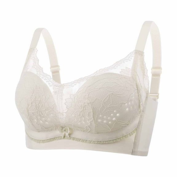 MIUOWANP Women's Push-Up Thin Bra Wire-Free Sexy V-shaped Embroidered Breathable Bra Adjustable Strap Hollow Out Lace Bra,Yellow M