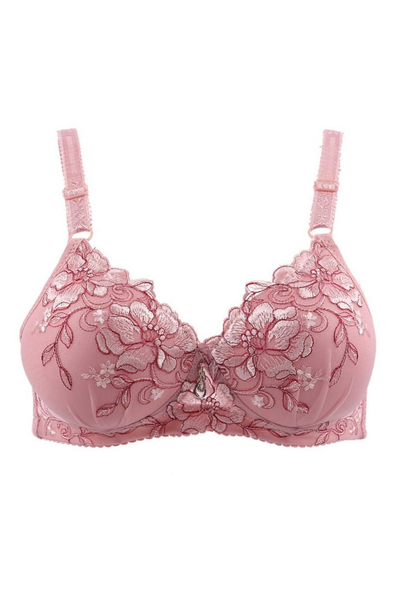 Women's Push-Up Thin Bra Wire-Free Sexy V-shaped Embroidered Breathable Bra,Pink XXL