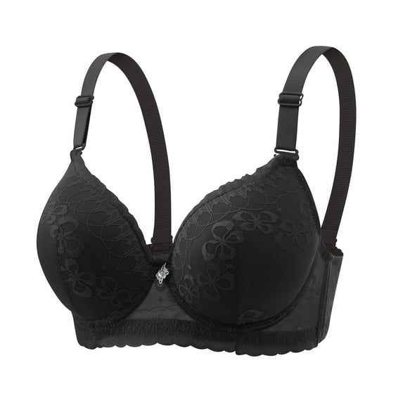MIUOWANP Women's Push-Up Wire-Free V-Shaped Embroidered Lace Breathable Full Cup Bra with Back Closure Sexy and Comfortable Design,Black 40