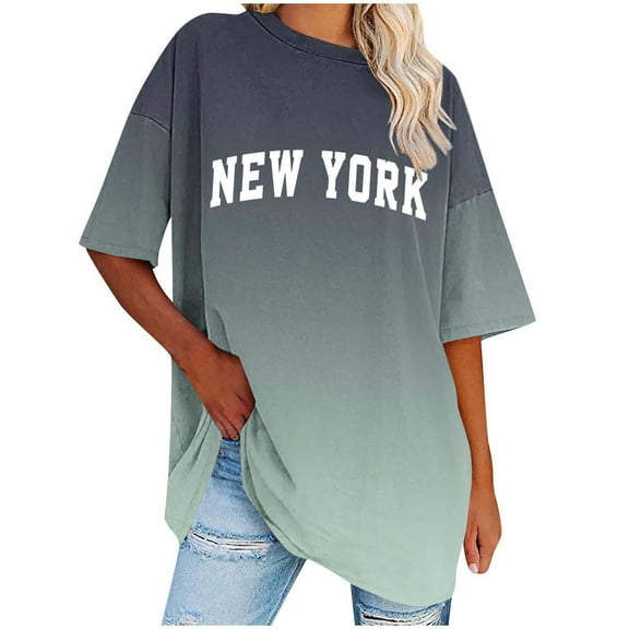 MIUOWANP Women's Raglan Elbow Sleeve Top Gradient Color Letter Print Loose Breathable Casual Round Neck T-Shirt Size M(6)Army Green
