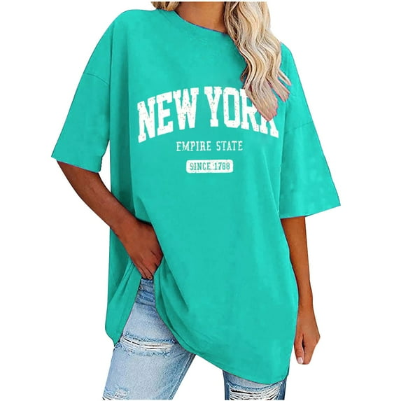 MIUOWANP Women's Raglan Short Sleeve Round Neck Top Letter Print Loose Breathable Casual Long Blouse Size XXL(12)Mint Green