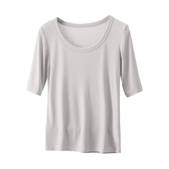 MIUOWANP Women's Short Sleeve T-Shirt Loose Fit Solid Color Breathable Round Neck Home Clothes of Women Size XXL(12)Gray