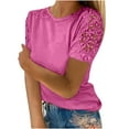 thumbnail image 1 of MIUOWANP Women's Short Sleeve Top Women Ladies Solid Short Sleeve Round Neck Pullover Lace Tops Blouse Hot Pink XXXXL, 1 of 5