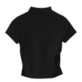 thumbnail image 1 of MIUOWANP Women's Short Sleeve Top with Built in Bra Solid Color Decorative Pattern V-Neck Slim Blouse Size L(8)Black, 1 of 4