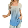 thumbnail image 1 of MIUOWANP Women's Short Sleeve Tops Casual Gradient Color Loose Breathable Square Neckline Pleated T-Shirt Size S(4)Blue, 1 of 5