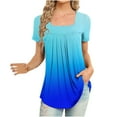 thumbnail image 1 of MIUOWANP Women's Short Sleeve Tops Casual Gradient Color Loose Breathable Square Neckline Pleated T-Shirt Size XL(10)Sky Blue, 1 of 5