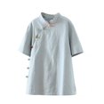 thumbnail image 1 of MIUOWANP Women's Short Sleeve Tops Casual Solid Color Cotton And Linen Button up T-shirt Loose and Breathable Traditional Chinese Clothing Size L(8)Sky Blue, 1 of 8