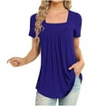 thumbnail image 1 of MIUOWANP Women's Short Sleeve Tops Casual Solid Color Loose Breathable Square Neckline Pleated T-Shirt Size XXL(12)Dark Blue, 1 of 4