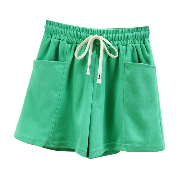 MIUOWANP Women's Shorts with Pockets Solid Color Breathable Drawstring Waist Sports Shorts Size L(8)Green