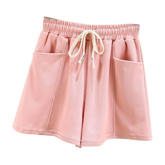 MIUOWANP Women's Shorts with Pockets Solid Color Breathable Drawstring Waist Sports Shorts Size M(6)Pink