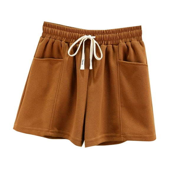 MIUOWANP Women's Shorts with Pockets Solid Color Breathable Drawstring Waist Sports Shorts Size S(4)Khaki