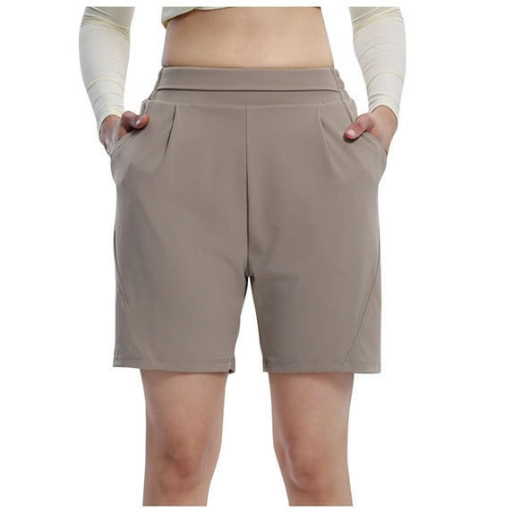 MIUOWANP Women's Shorts with Pockets Solid Color High Waisted and Wide Legged Shorts Breathable Relaxed Fit Shorts Size S(4)Brown