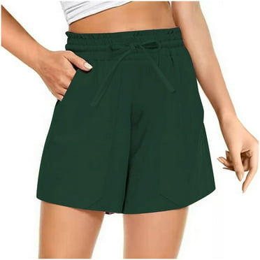 MIUOWANP Women's Solid Pocket Casual Shorts for Women Trendy Summer Drawstring Elastic Waist