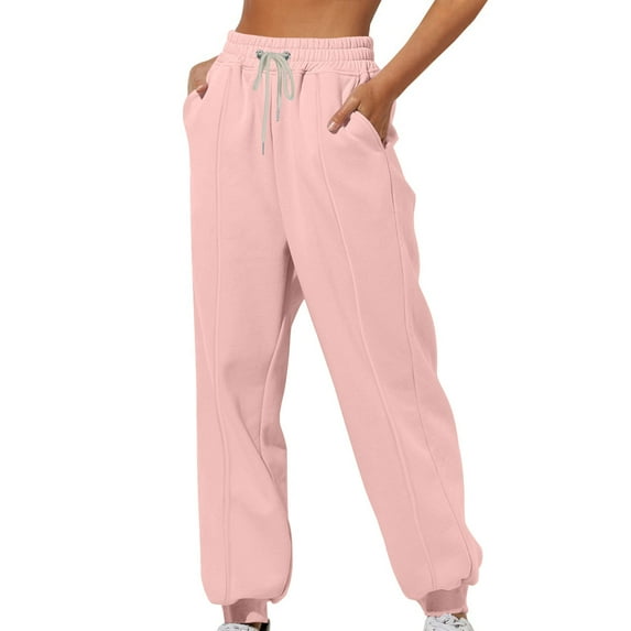 MIUOWANP Women's Straight Sweatpants 2024 Ladies' Solid Color Casual Leg Binding Loose Casual Sports Sweatpants Long Pants Pink XXL