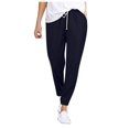thumbnail image 1 of MIUOWANP Women's Straight Sweatpants 2024 Women's Spring And Solid Color Elastic Waist Linen Versatile Straight Tube Casual Wide Leg Pants Dark Blue XL, 1 of 5