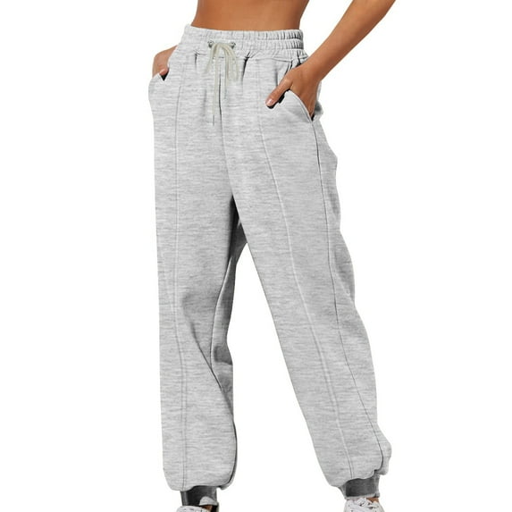MIUOWANP Women's Straight Sweatpants Ladies' Solid Color Casual Leg Binding Loose Casual Sports Sweatpants Long Pants Gray XXL