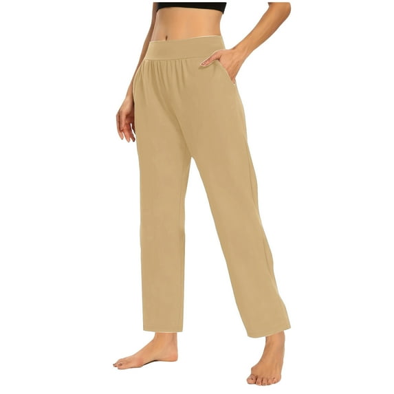 MIUOWANP Women's Stretchy Pants Solid Elastic Waist Pocket Pants Casual Stretchy Stylish Pants For Spring Women's Clothing Khaki XL