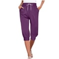 thumbnail image 1 of MIUOWANP Women's Summer Casual Capris Solid Color Elastic Tie Waist Drawstring Capris With Pocket Purple XXL, 1 of 5