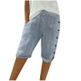 thumbnail image 1 of MIUOWANP Women's Summer Half Pants Woven Jacquard Striped Patchwork with Fake Buttons, Loose Imitation Cotton Linen Casual Shorts Size XL(10)Sky Blue, 1 of 6