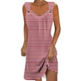 thumbnail image 1 of MIUOWANP Women's Summer Halter Casual Dress Horizontal Stripe Print Sleeveless V-Neck Strapless Mid Length Skirt Size M(6)Red, 1 of 5