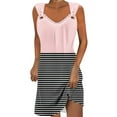 thumbnail image 1 of MIUOWANP Women's Summer Halter Casual Dress Striped Print Sleeveless V-Neck Strapless Dress Size M(6)Pink, 1 of 5
